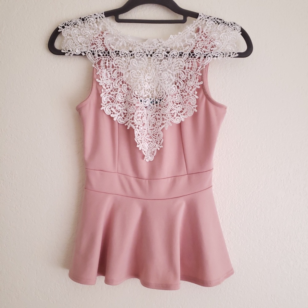 Pink Lace Peplum Top